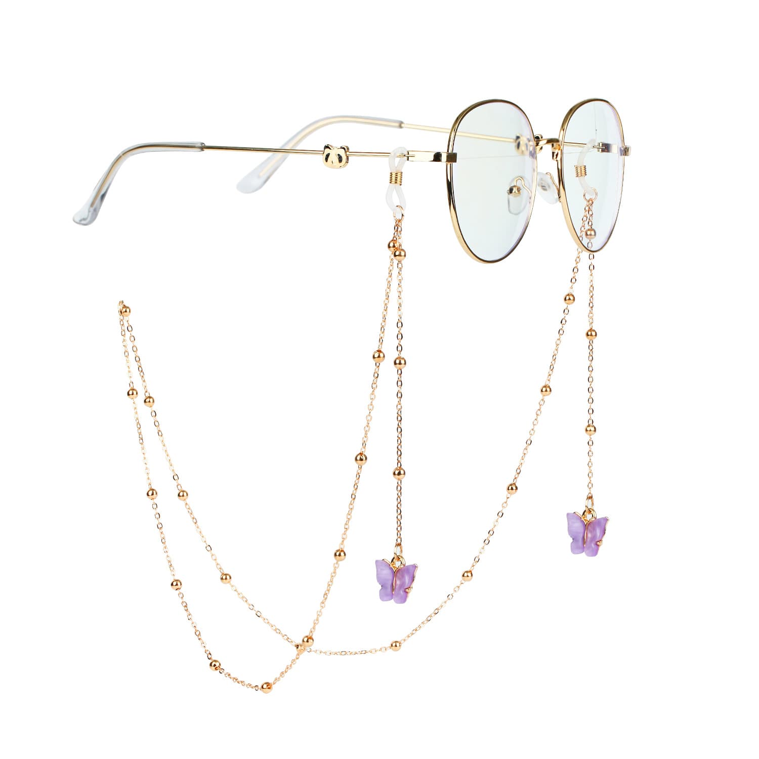 attache lunettes bijoux fantaisie papillon violet