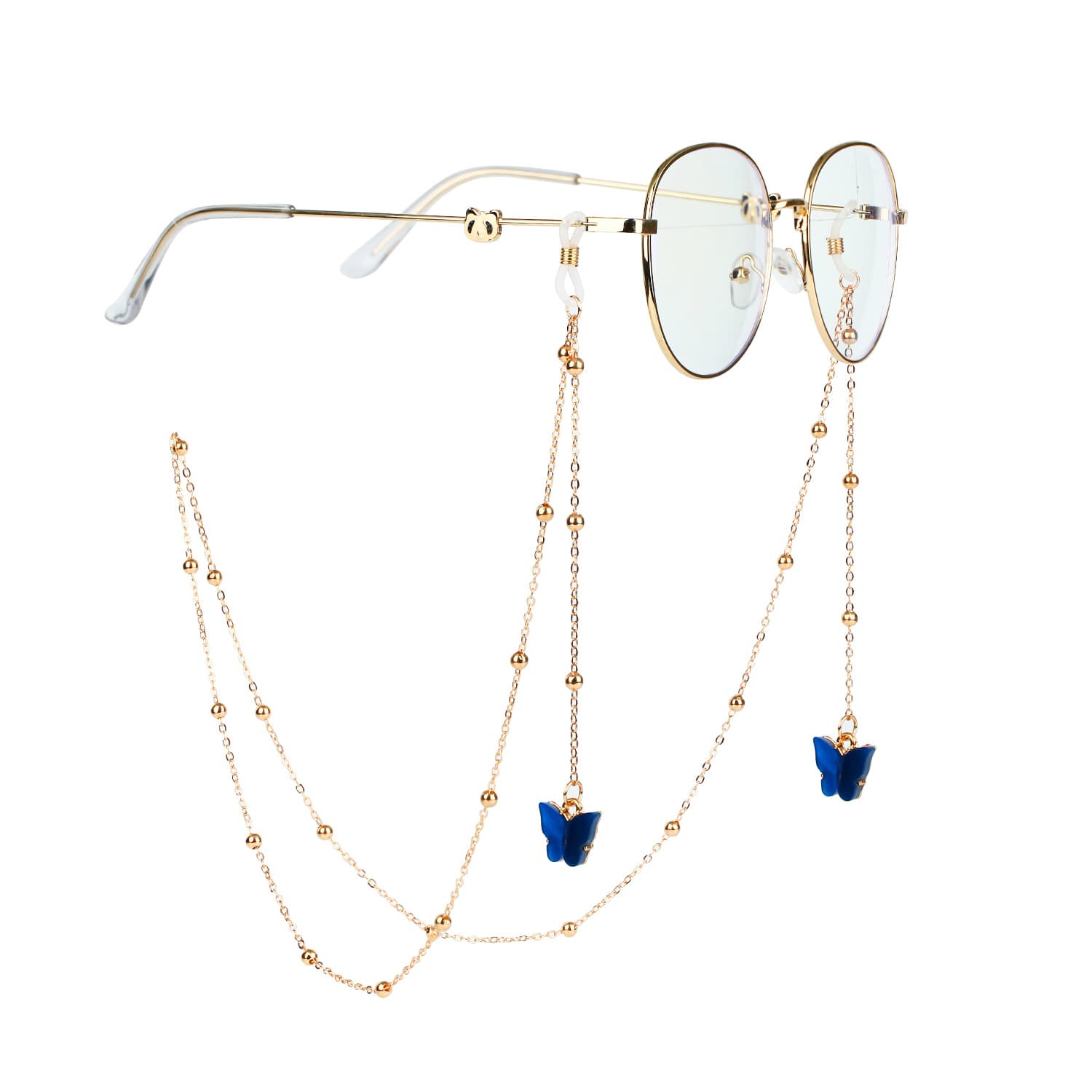 attache lunettes bijoux fantaisie papillon bleu