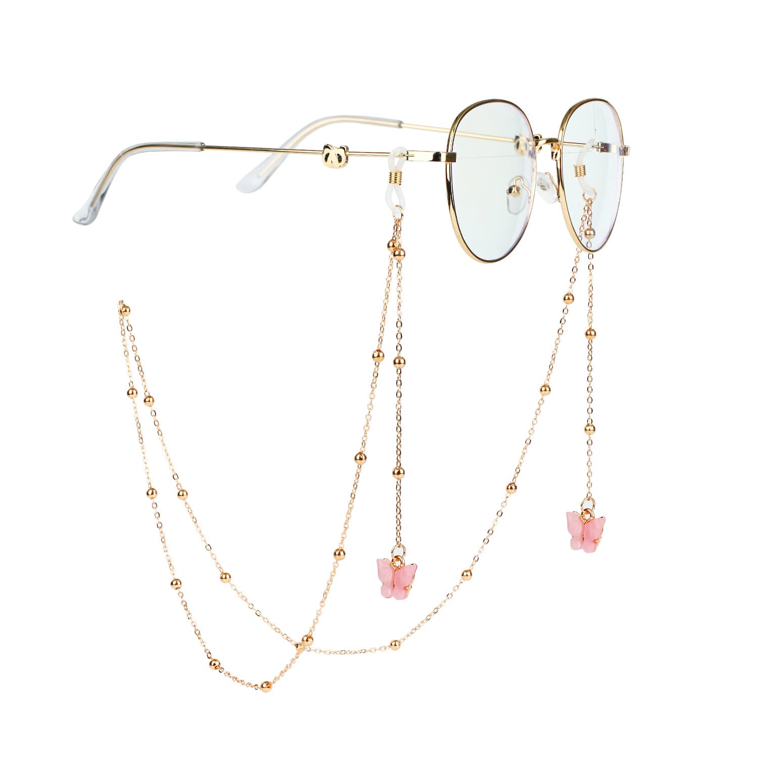 attache lunettes bijoux fantaisie papillon rose