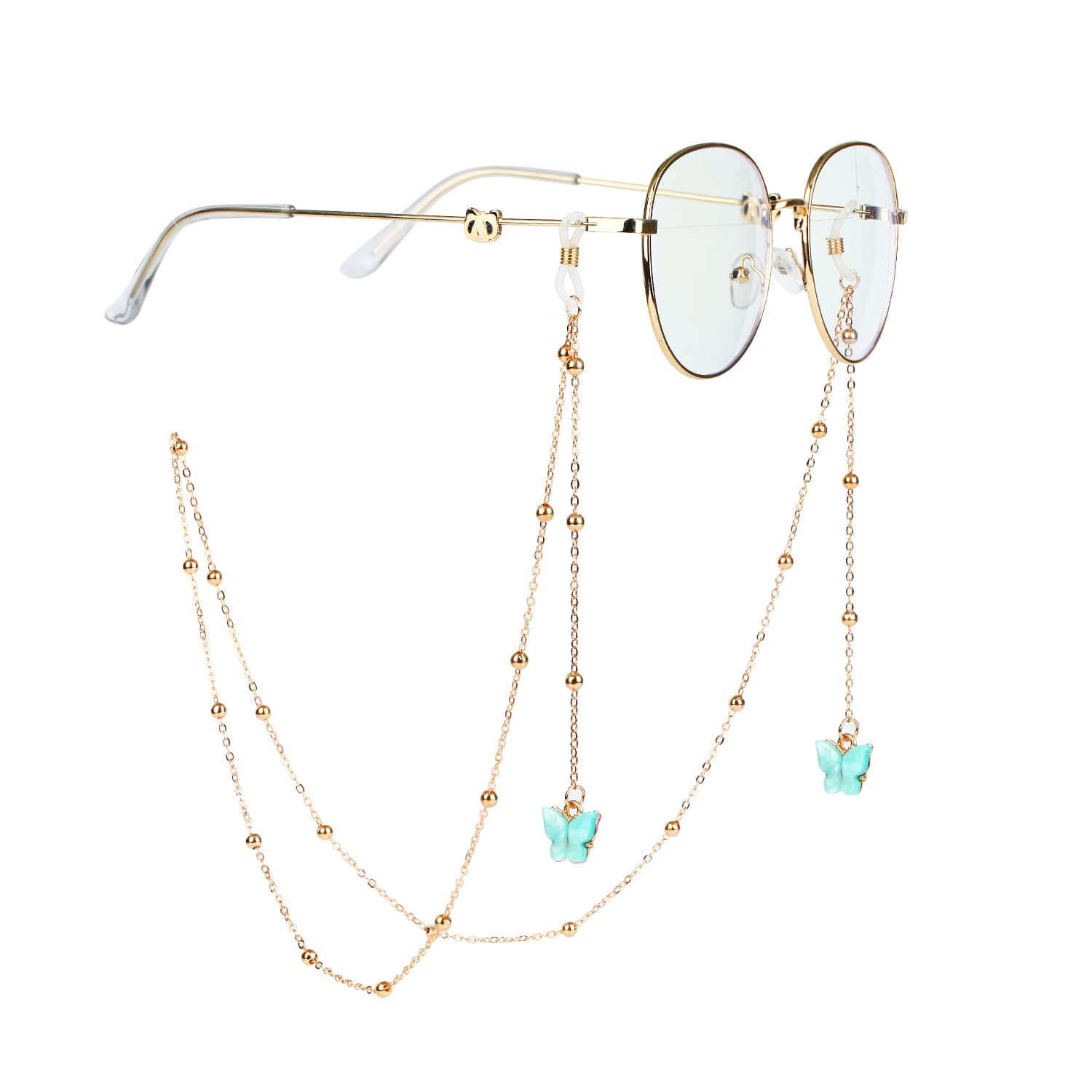 attache lunettes bijoux fantaisie papillon bleu
