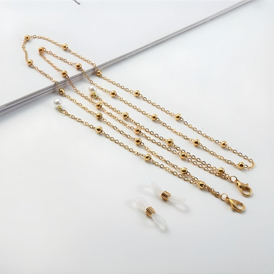 Attache lunettes or et perles
