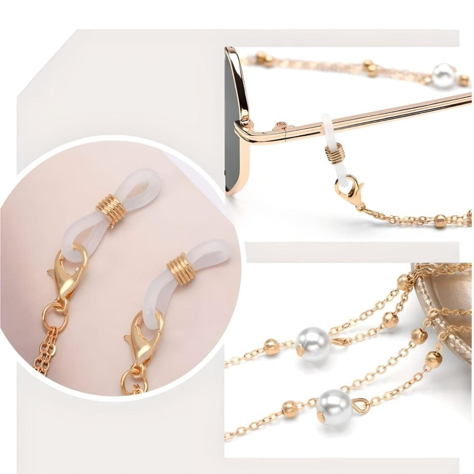 Attache chaine lunette or et perles