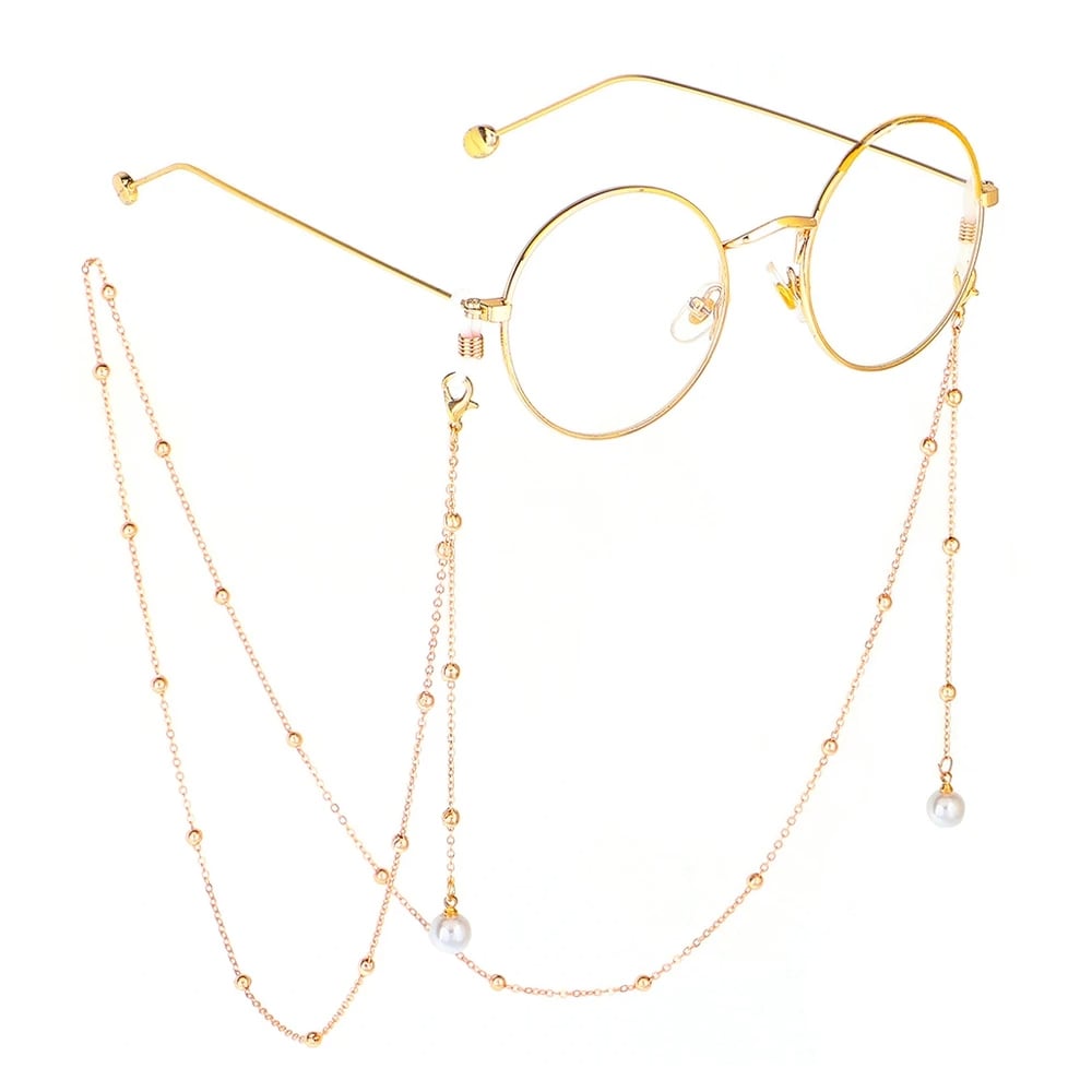 Attache lunette chaine or et perles