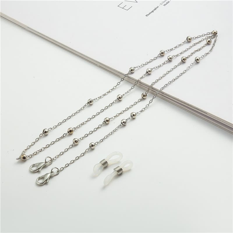 attache lunette perle argent