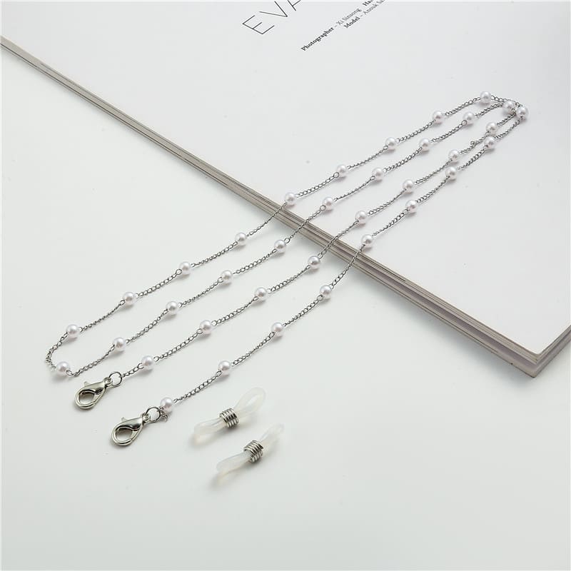 attache lunettes perle blanche