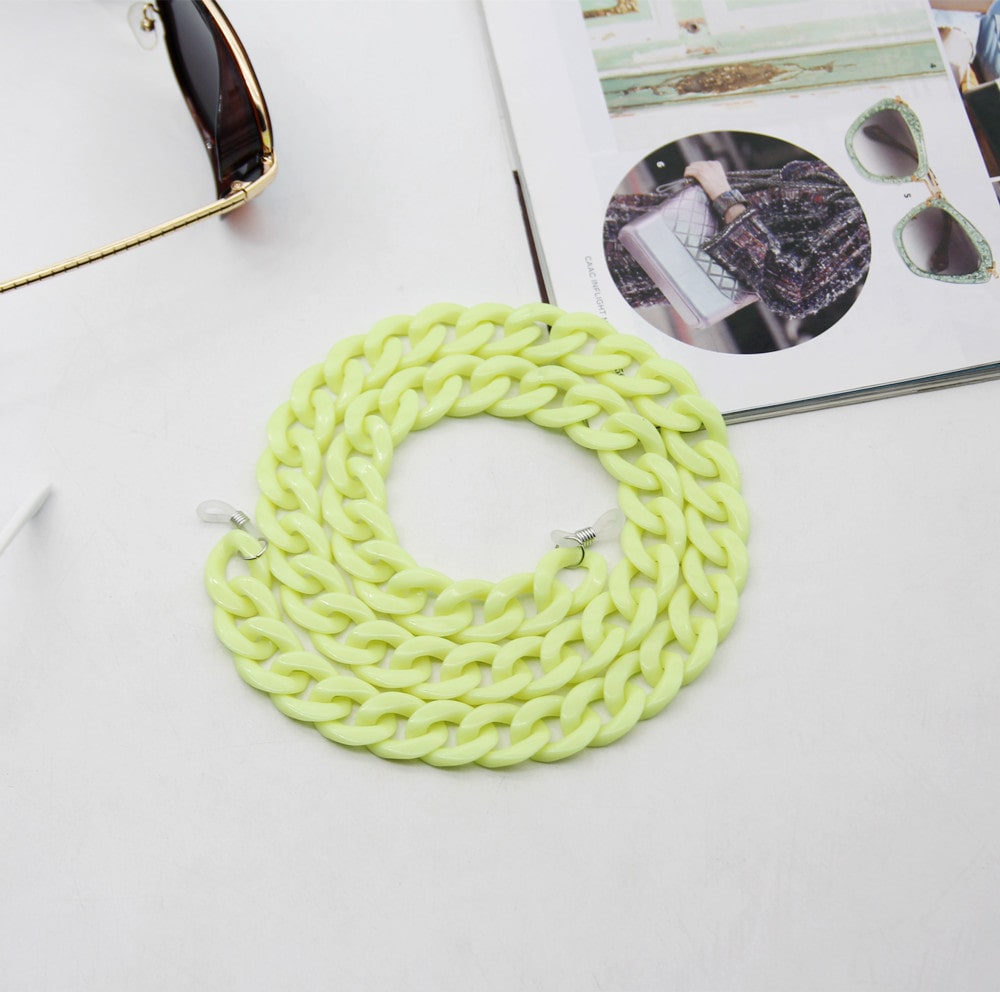 Chaine lunette femme gros maillon vert pastel