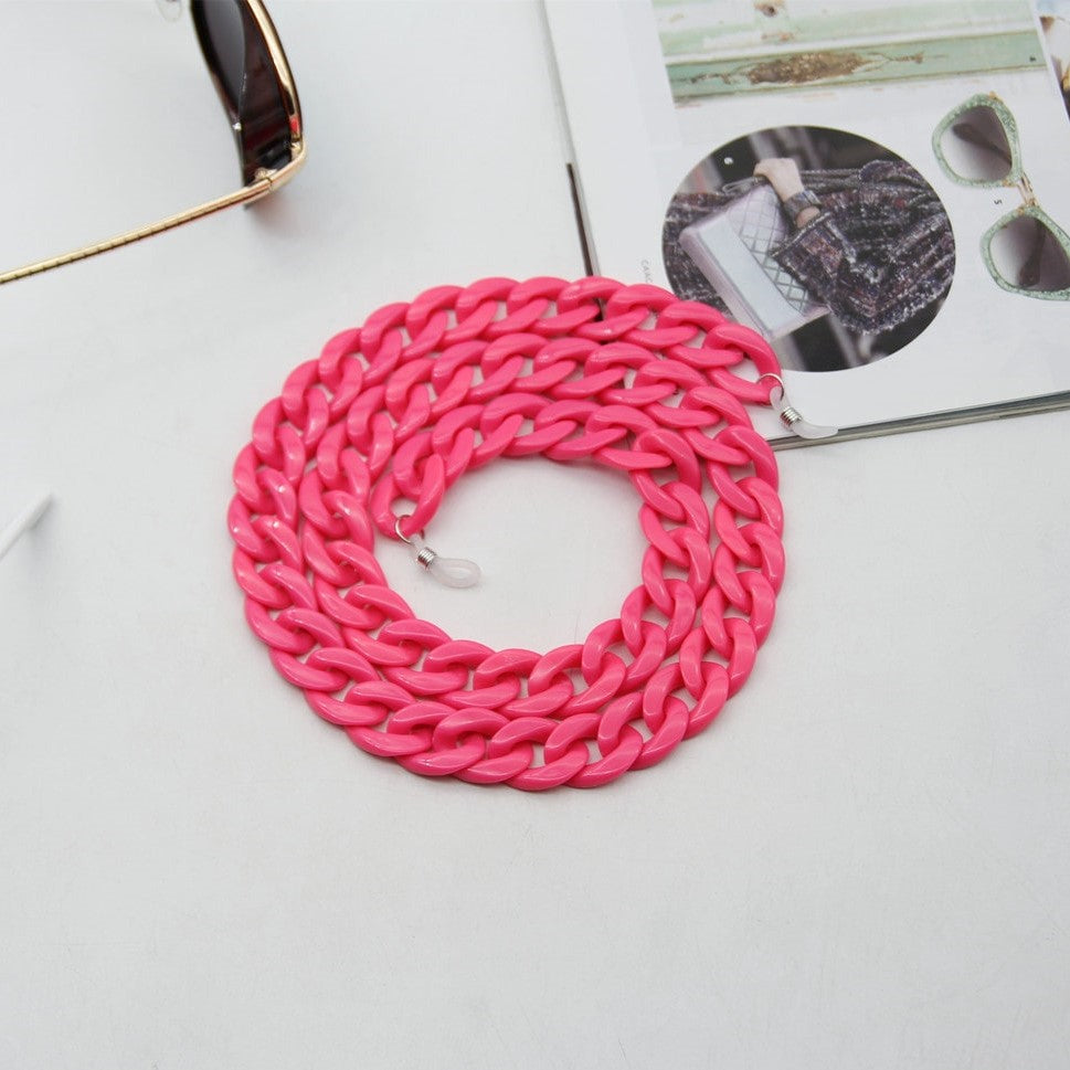 Chaine lunette femme gros maillon rose fushia
