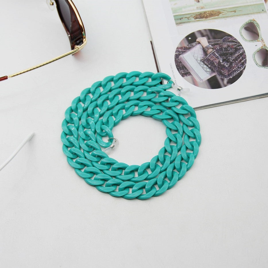 Chaine lunette femme gros maillon bleu turquoise