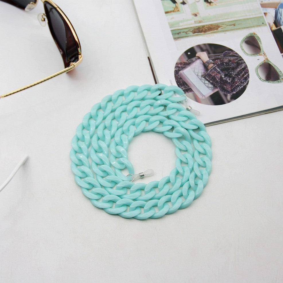 Chaine lunette femme gros maillon bleu ciel