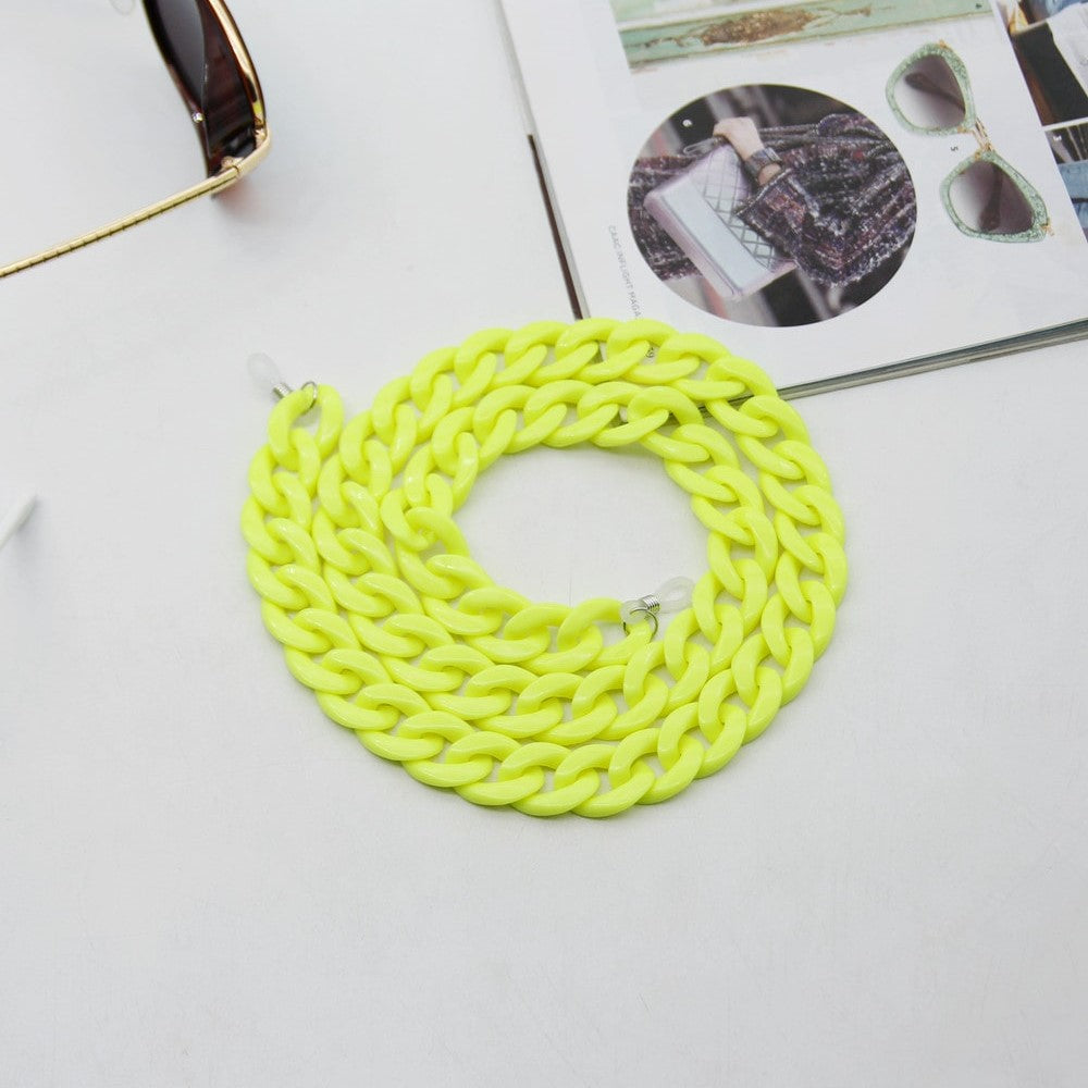 Chaine lunette femme gros maillon jaune fluo
