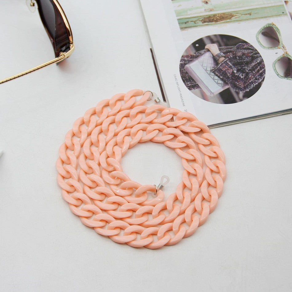 Chaine lunette femme gros maillon rose saumon