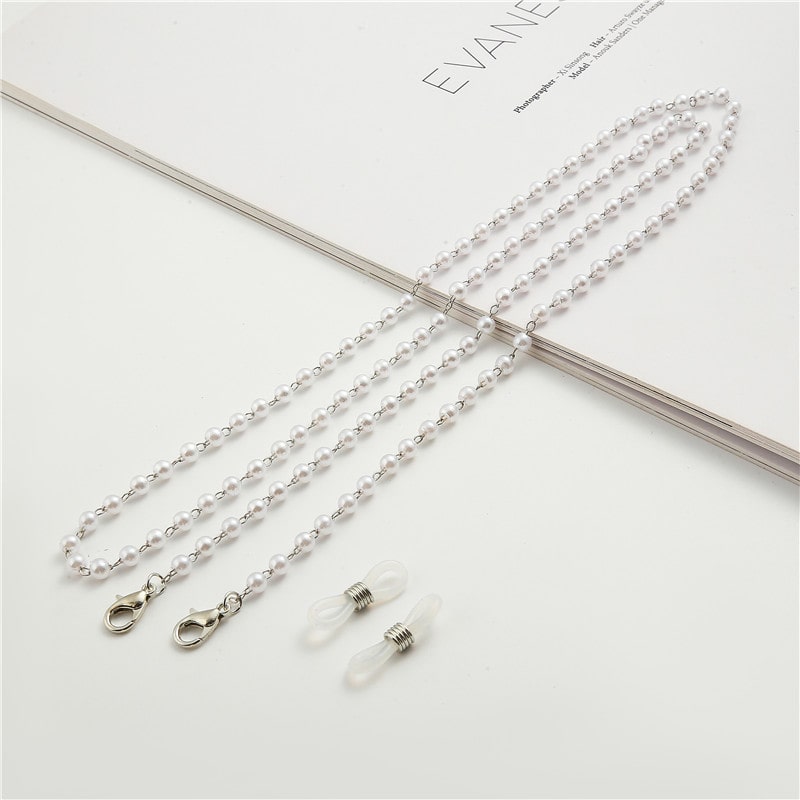 chaine perle pour lunettes blanc argent
