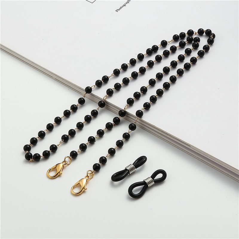 chaine en perle pour lunette noir or