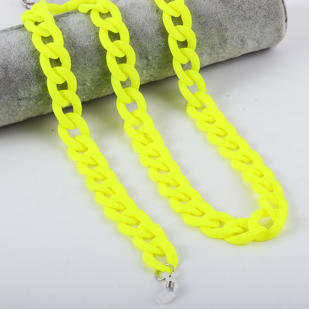chaine gros maillon pour lunettes jaune fluo