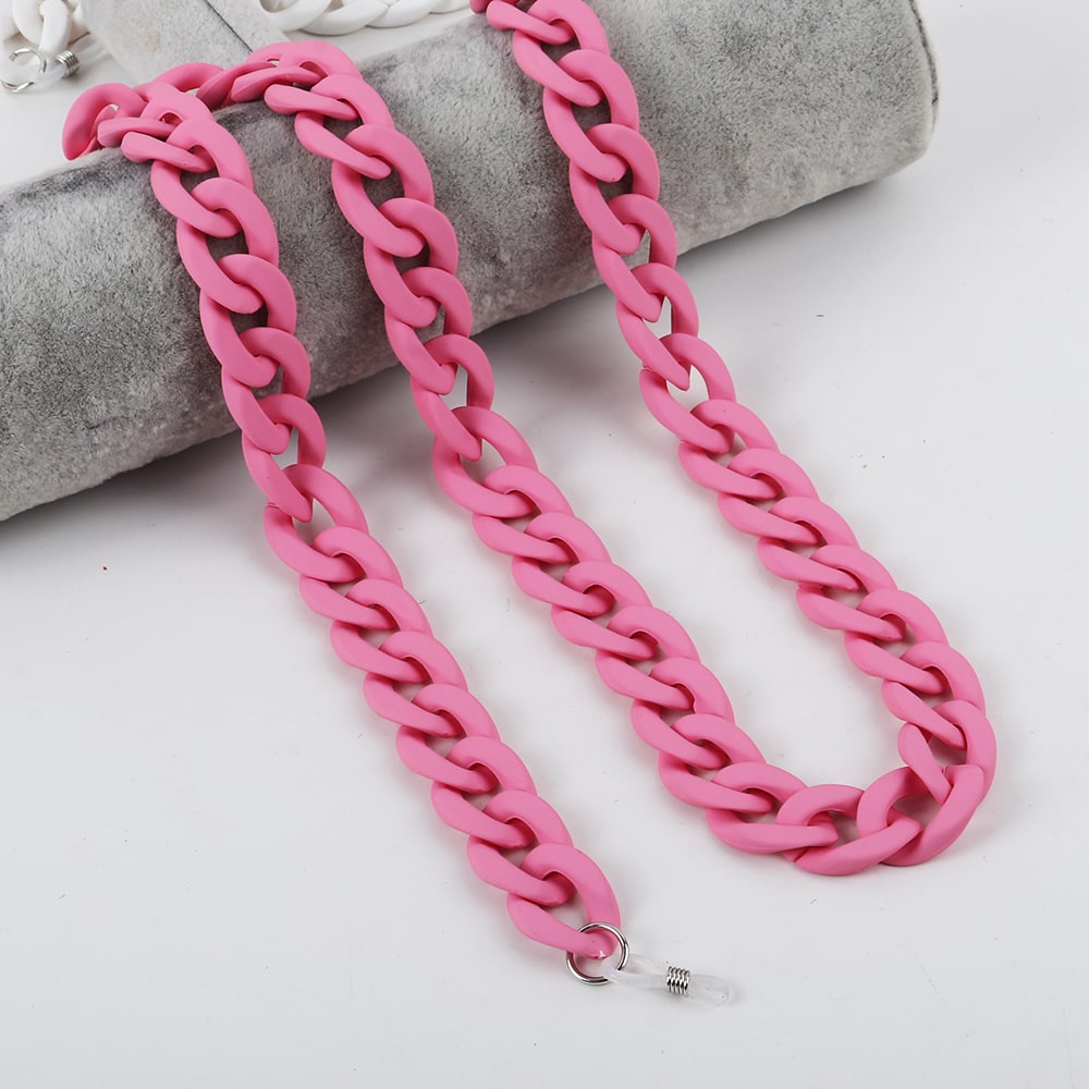 chaine gros maillon pour lunettes rose