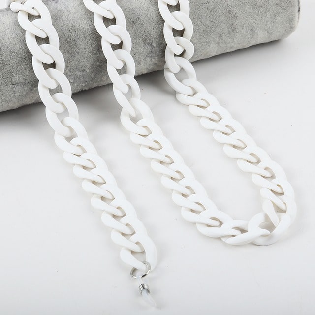 chaine gros maillon pour lunettes blanc