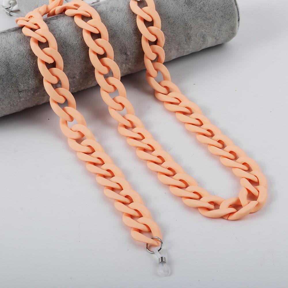 chaine gros maillon pour lunettes orange pastel