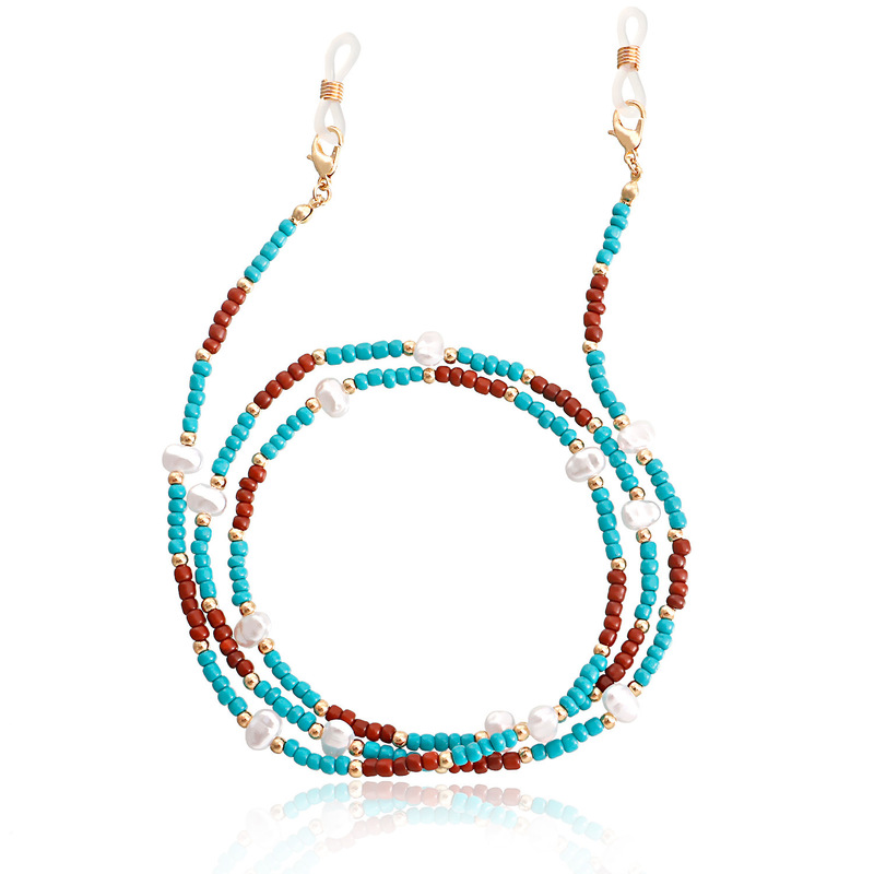 chaine lunette fantaisie marron et bleu