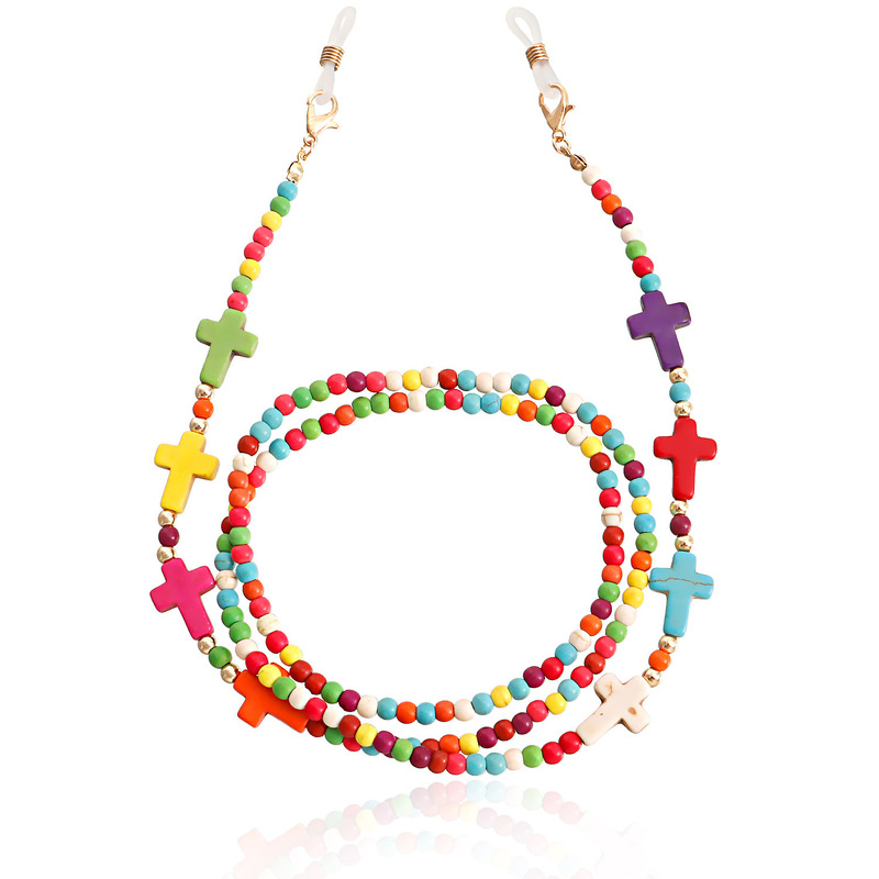chaine lunette fantaisie croix multicolore