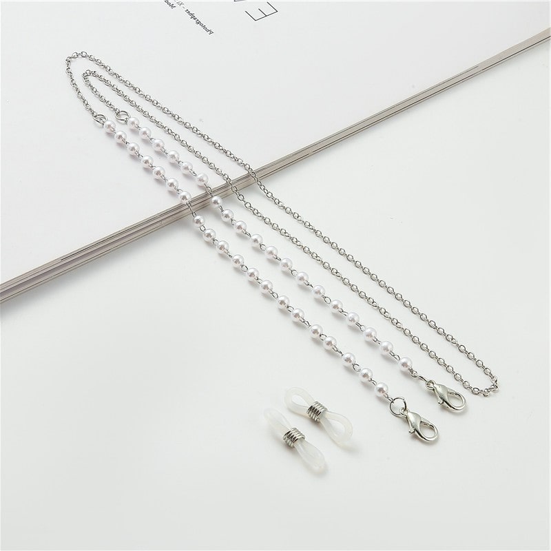 chaine lunette femme perles argent