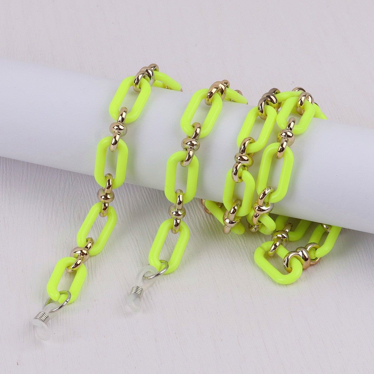 chaine lunette grosse maille vert fluo