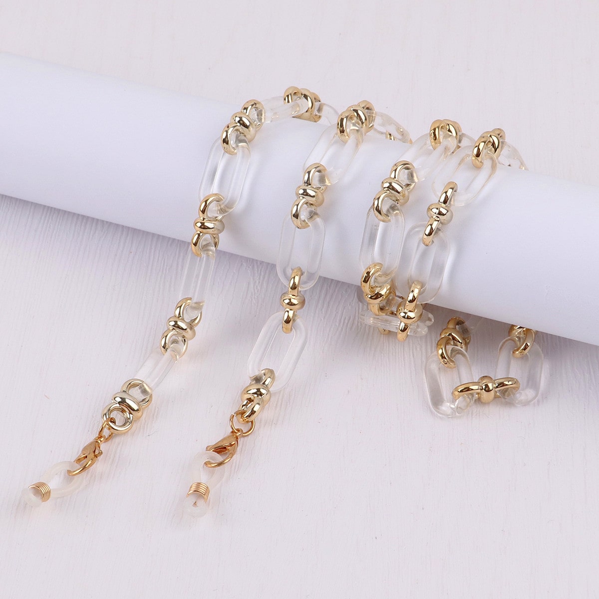 chaine lunette grosse maille transparent