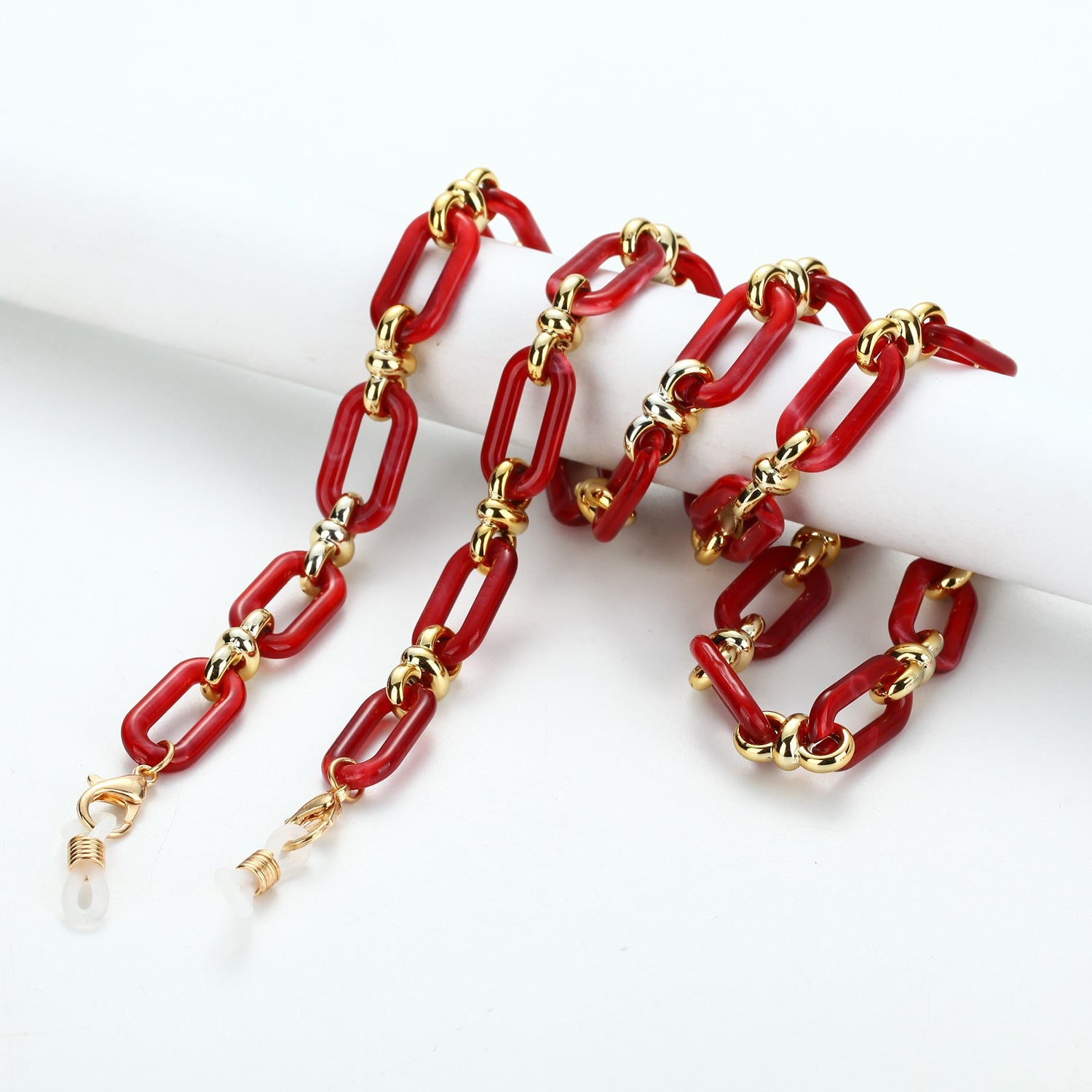 chaine lunette grosse maille rouge