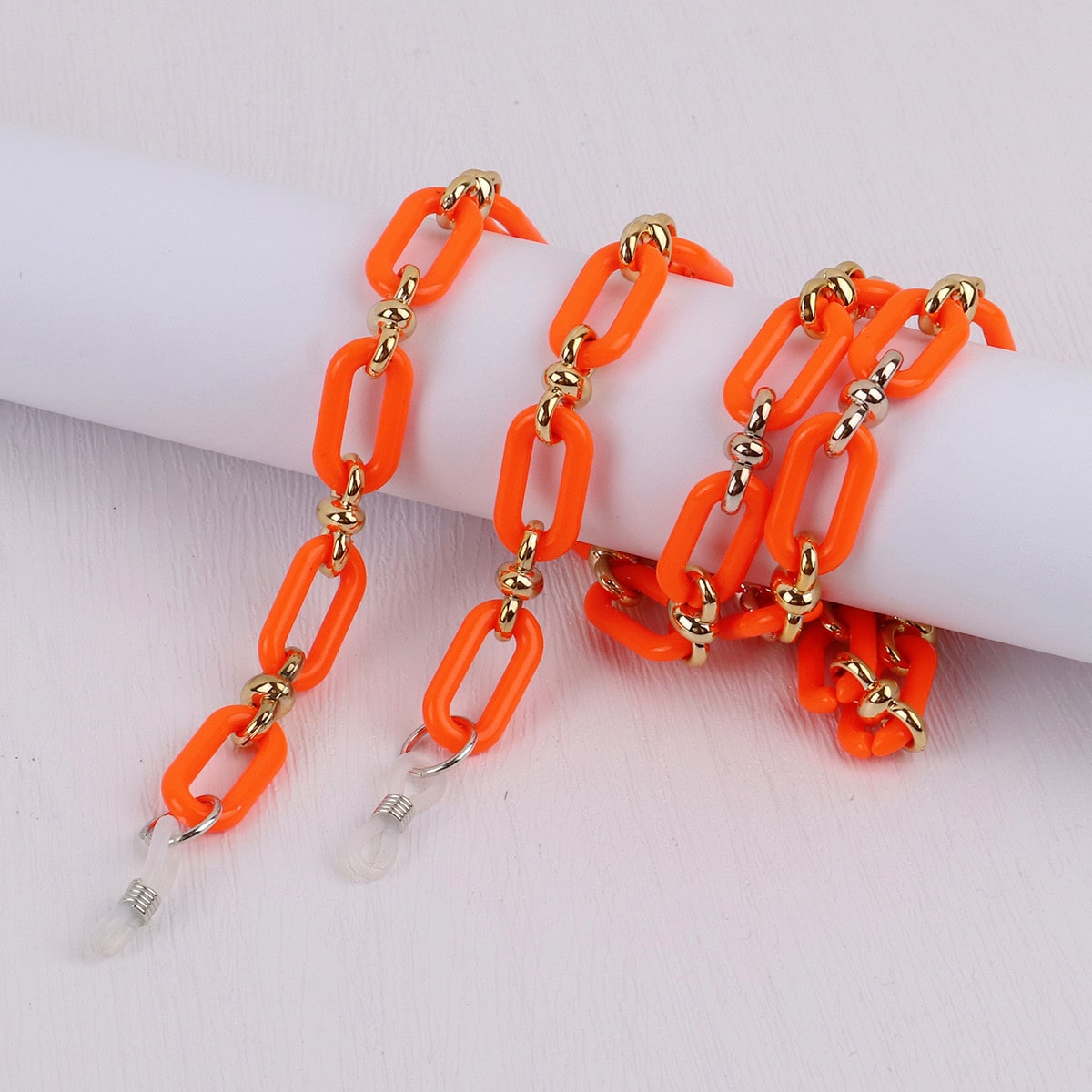 chaine lunette grosse maille orange