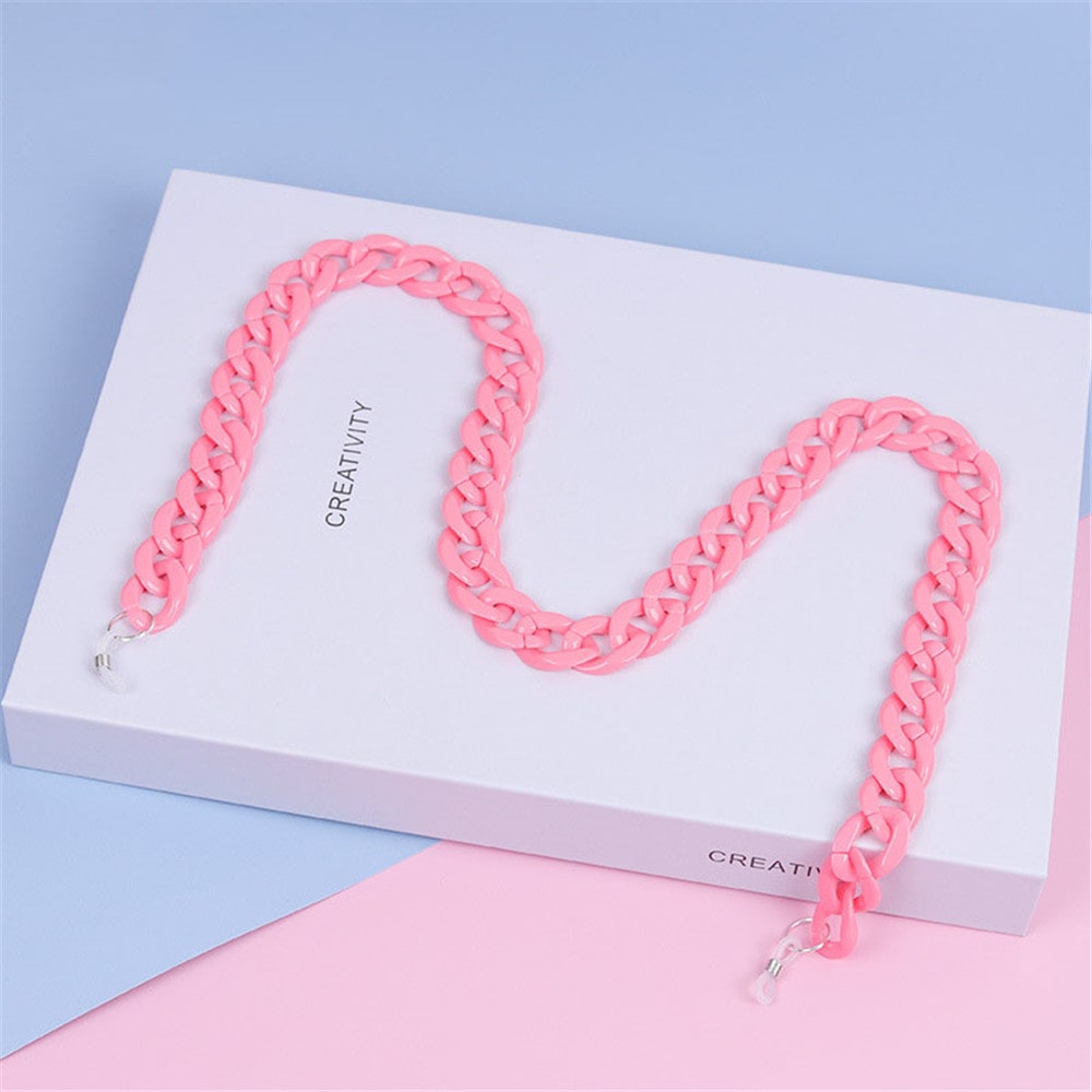chaine lunette plastique rose