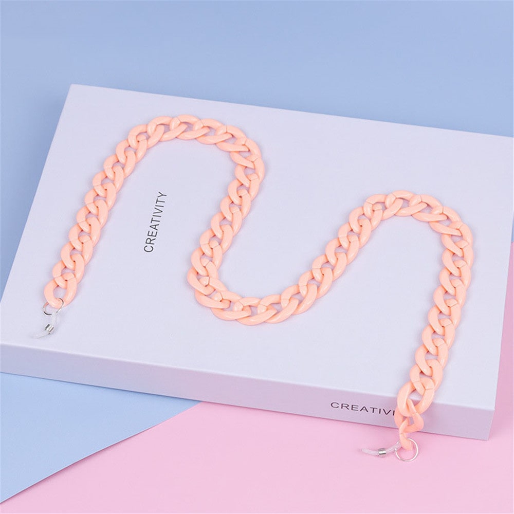 chaine lunette plastique rose saumon