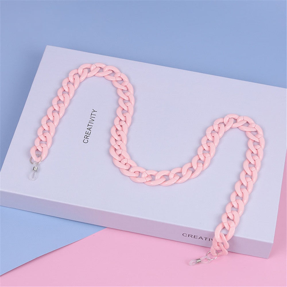 chaine lunette plastique rose pastel