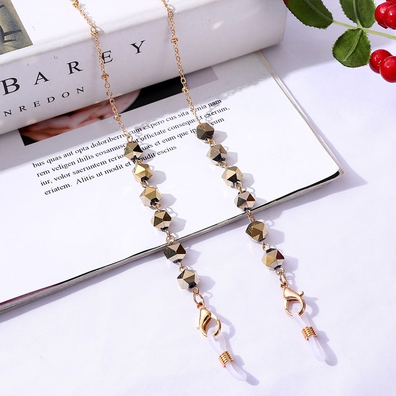 chaine lunettes pierres gold