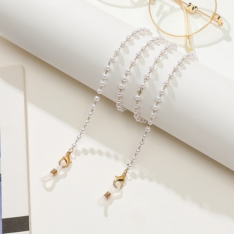 chaine pour lunettes de vue perles blanches