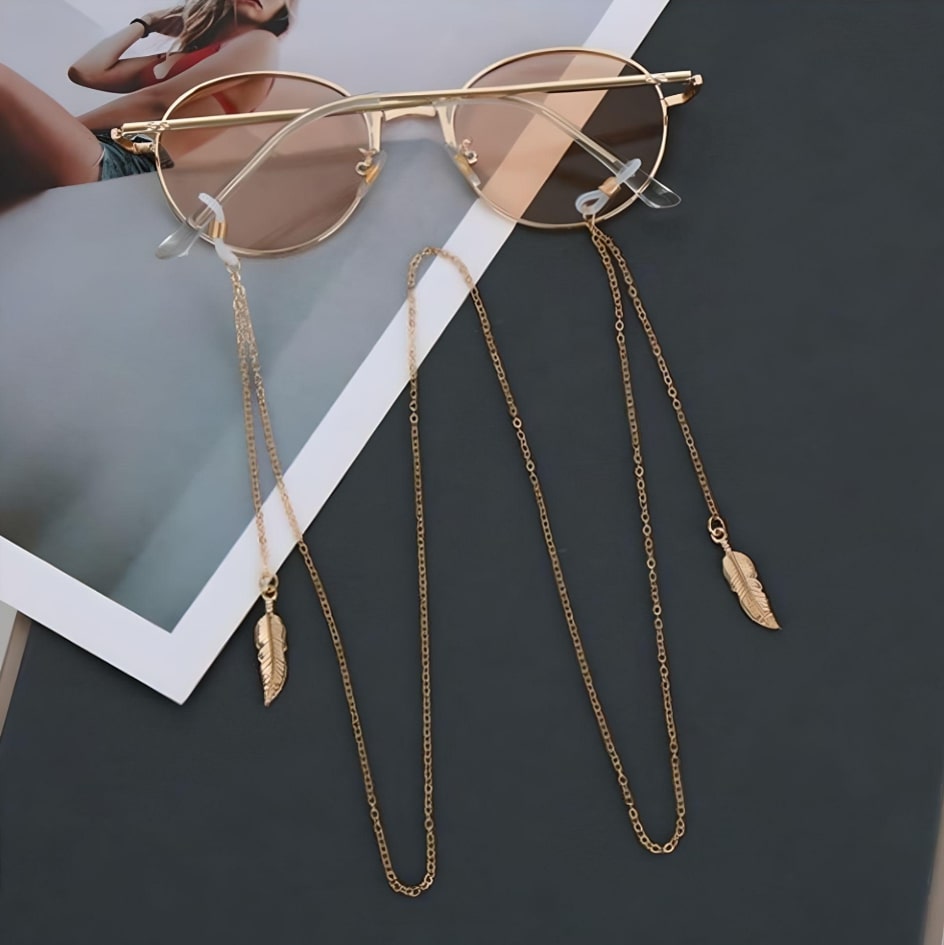 chaine pour lunettes femme plume