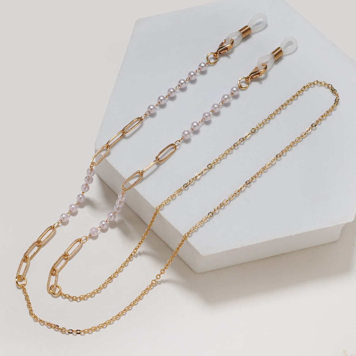 chainette pour lunettes perles blanches