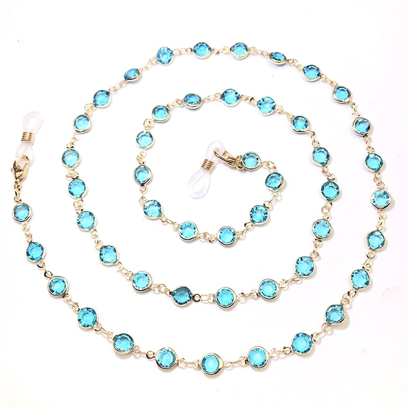 collier accroche lunettes bleu cyan