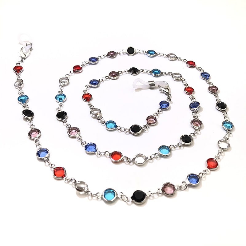 collier accroche lunettes multicolore argent