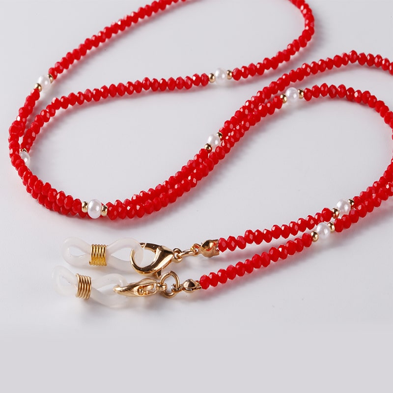collier porte lunettes femme rouge