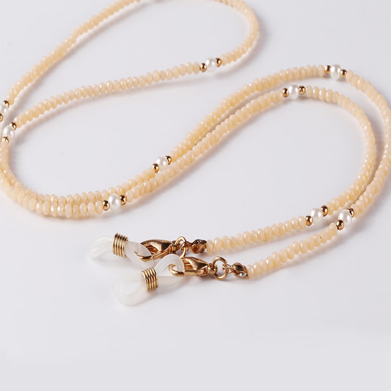 collier porte lunettes femme beige