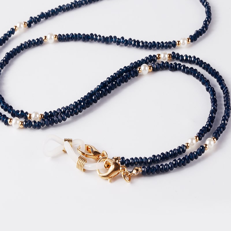 collier porte lunettes femme bleu marine