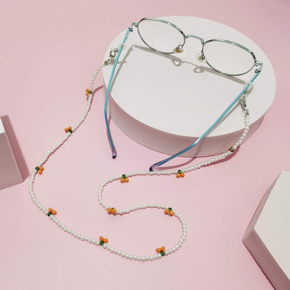 collier pour lunettes de vue perles abricot