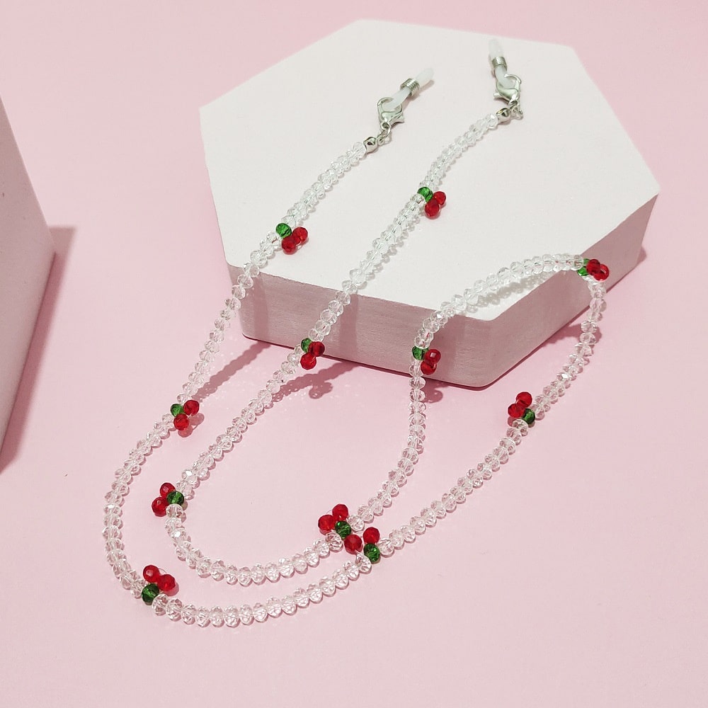 collier pour lunettes de vue perles transparentes