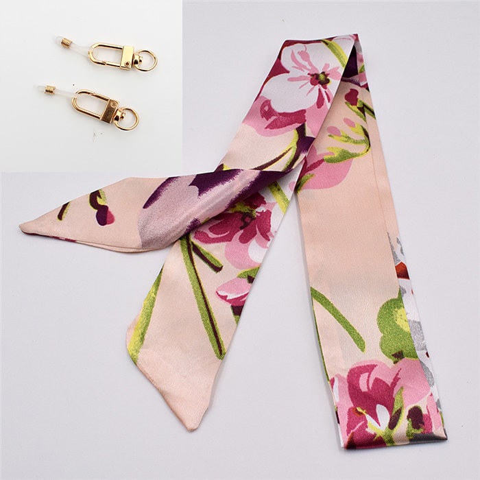 Cordon de lunettes original rose et fleurs