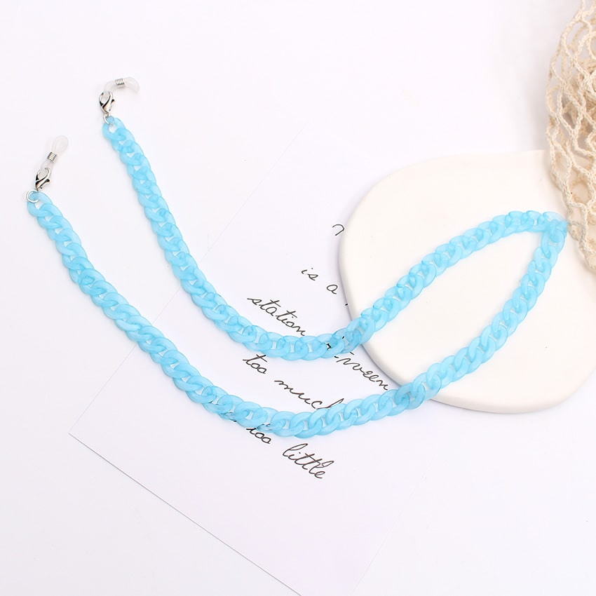 cordon lunette grosse maille bleu ciel