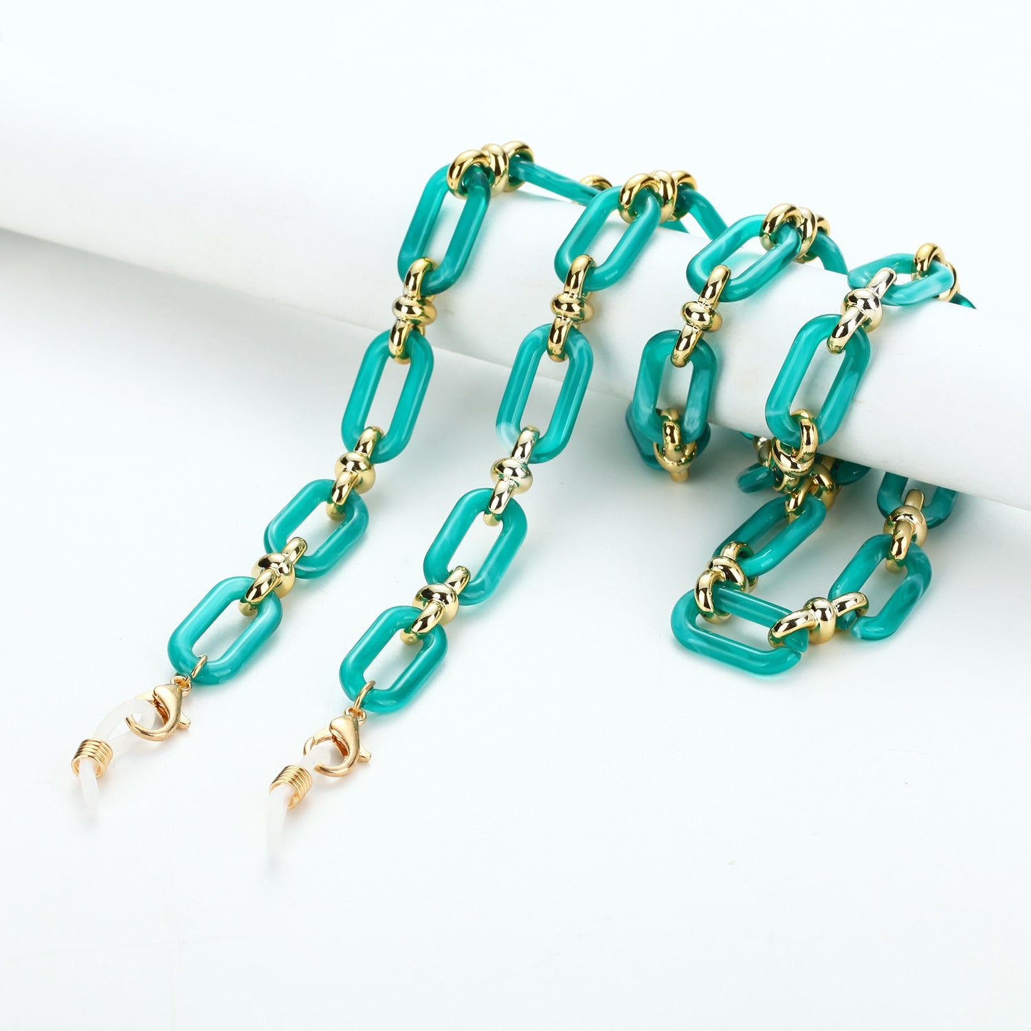 chaine lunette grosse maille bleu turquoise