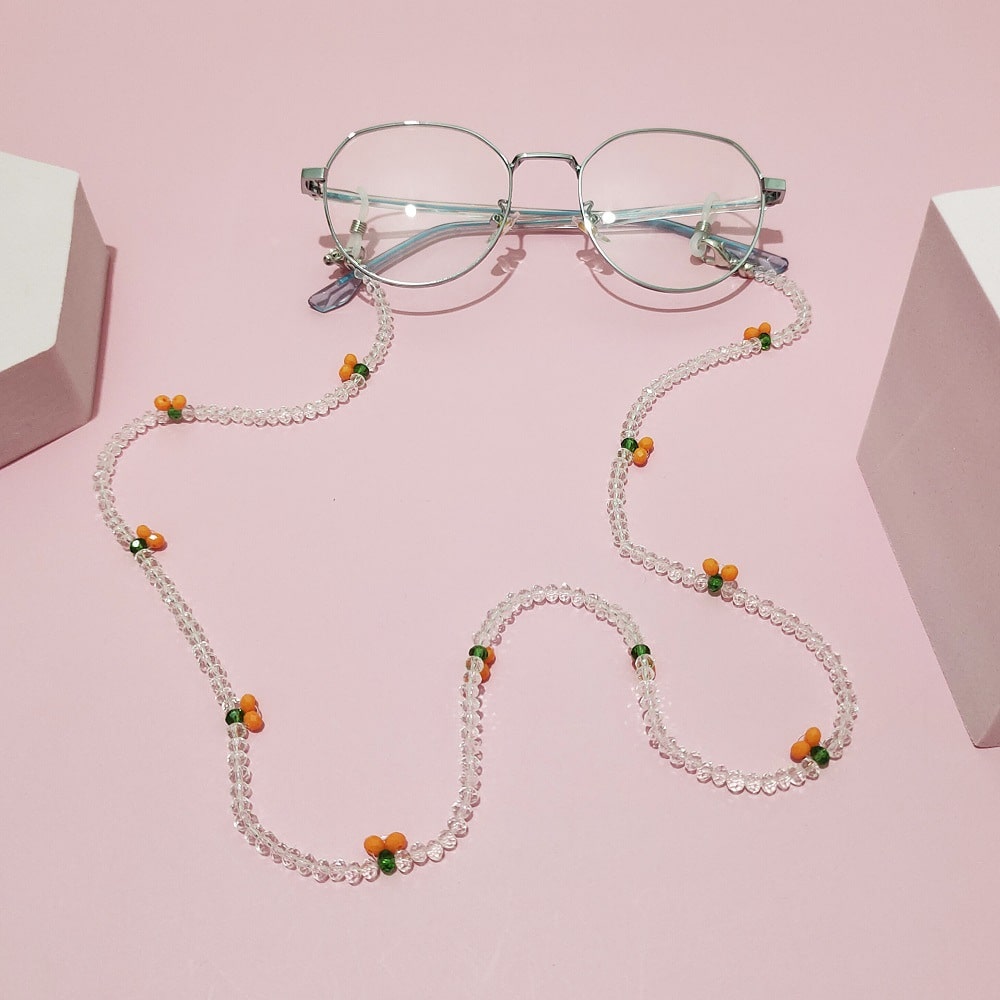 collier pour lunettes de vue perles transparentes abricot