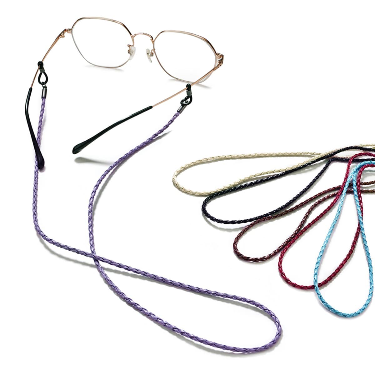 Cordon à lunettes en cuir de couleur avec pampilles